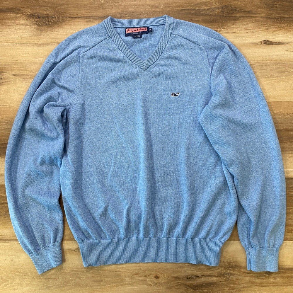 Vineyard Vines V-Neck Sweater Size M Cotton Pullover Classic Fit Blue